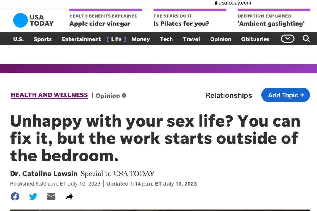 Sex life improvement article on USA Today